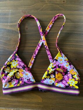Aerie floral retro triangle bikini top swimsuit XS